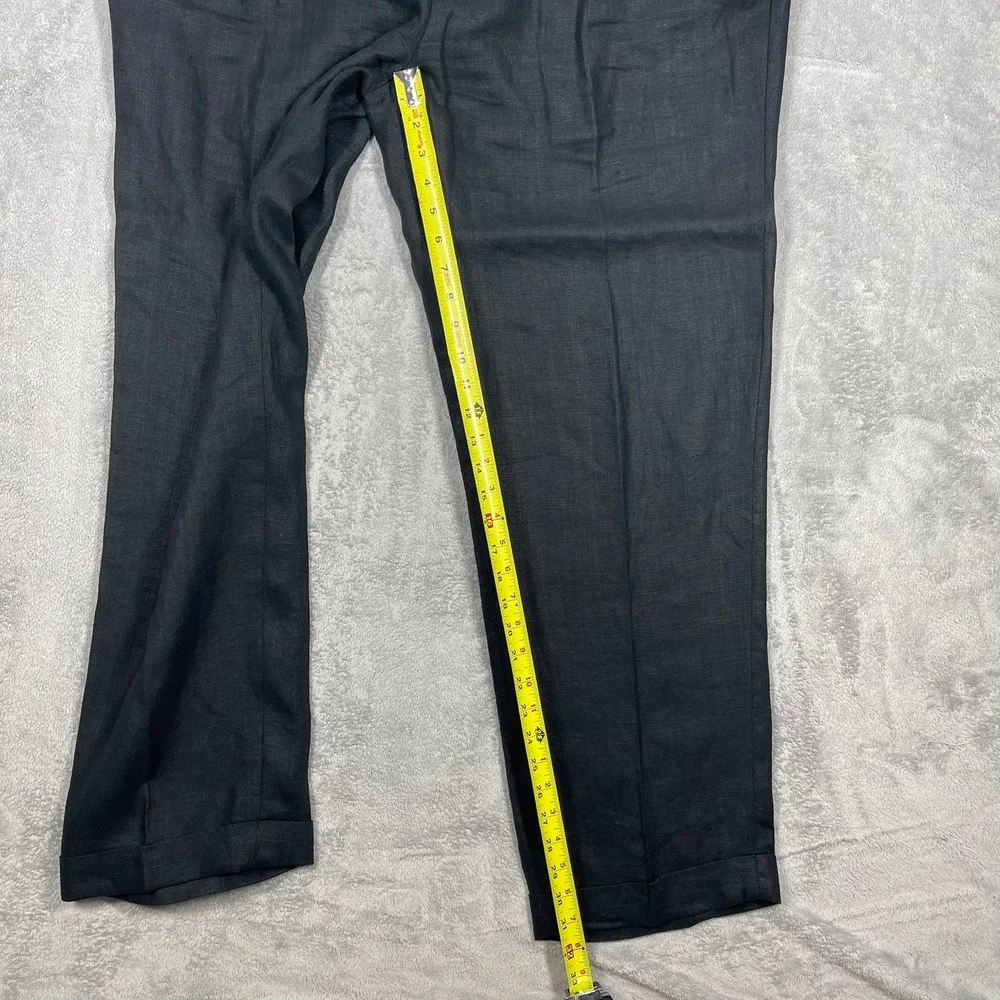 Polo Ralph Lauren Pants Mens 40(39)x32 Black 100% Linen Pleated Cuffed Trousers